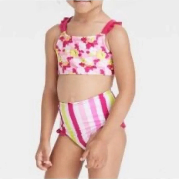 Cat & Jack Toddler Girls' Striped Bikini bottoms Swimsuit ‎ Pink 2T NEW - Picture 1 of 3